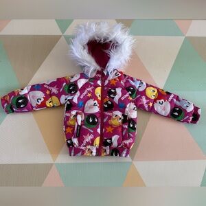 Members Only Kids' Looney Tunes Cartoon Print Jacket with Fur Hood Size 2T